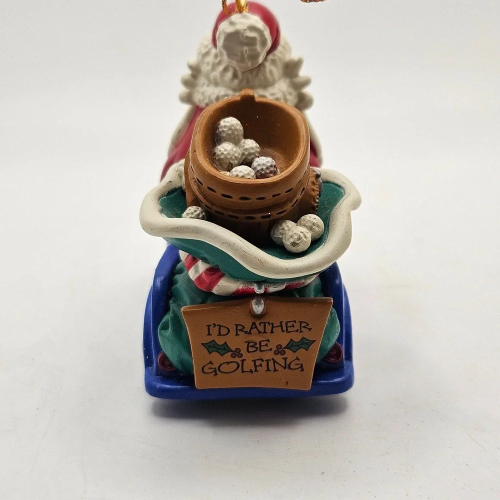 VTG 1996 Santa Claus Golfing Christmas Ornament Blue Car I'd Rather Be Golfing